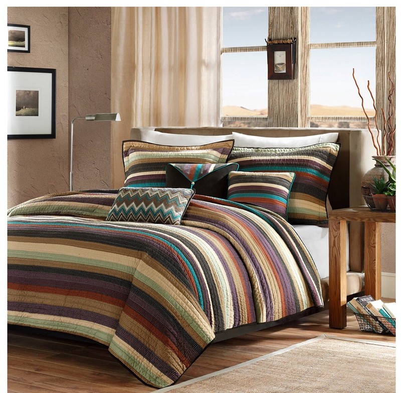 New 5 Pc Madison Park Yosemite Comforter Quilted Country Set  Twin/XL  Striped