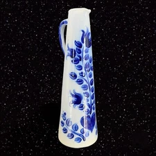 Antique German? Salt Glaze Jug Pitcher Large Cobalt Blue Floral Design Marked 4