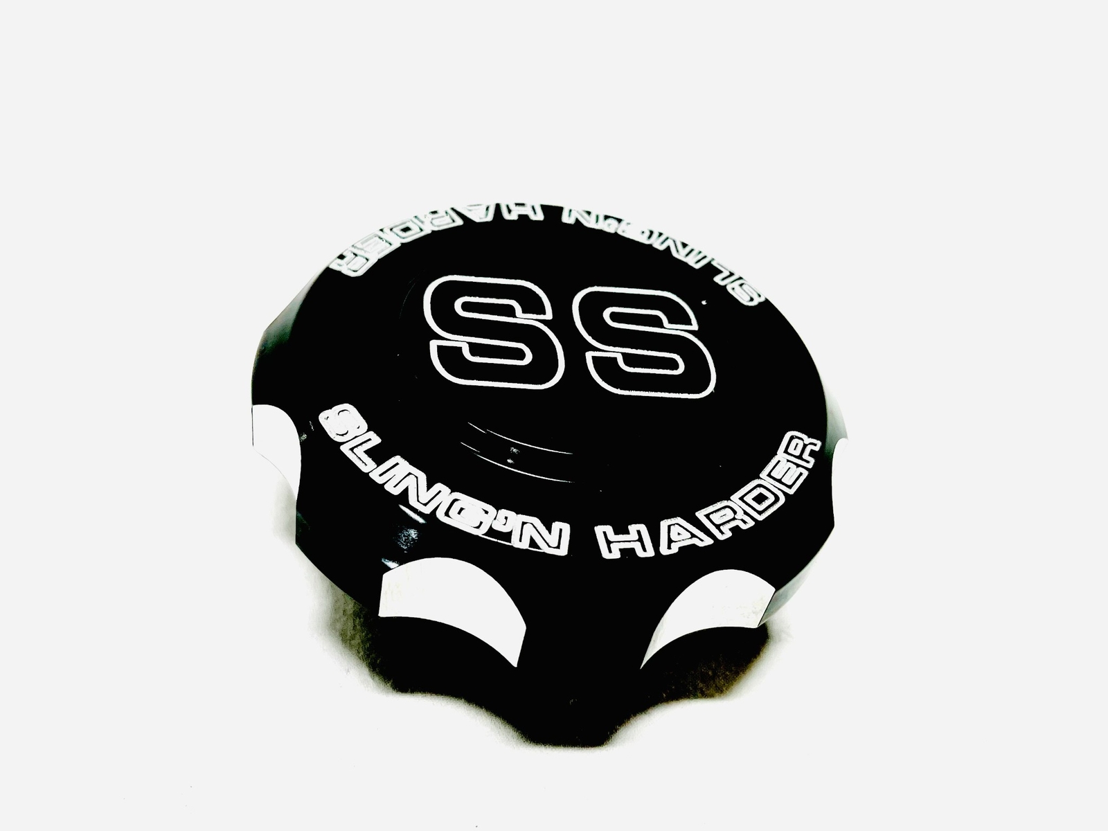 BLACK CONTRAST CUT "SS SLING'N HARDER" BILLET GAS CAP 15-19 POLARIS SLINGSHOT