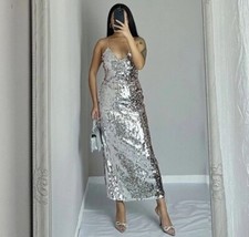 ZARA WOMAN NEW SILVER STRAPPY SEQUIN DRESS SIZE MEDIUM REF.9373/567 BLOGGERS FAV