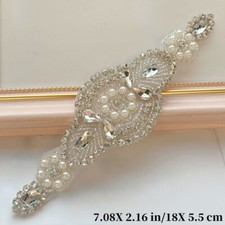 Rhinestone Diamante Applique Sparkling Patch Pearl Crystal Beaded Sew Crafts