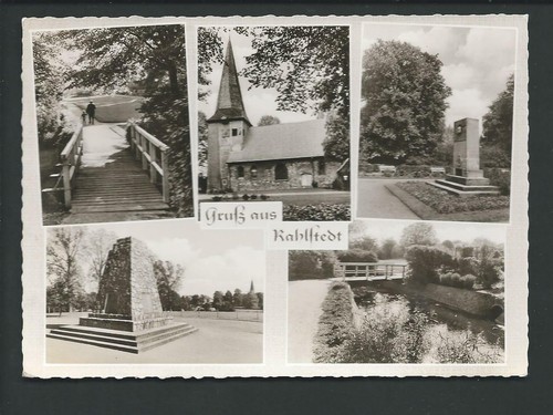 HAMBURG-RAHLSTEDT << 5 Ans. u.a. Kirche, Denkmäler, Park, Brücke....>> s/w AK