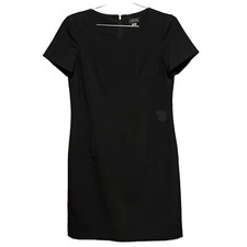 Tahari Arthur S. Levine Solid Black Short Sleeve Pocket Front Shift Dress Size 4