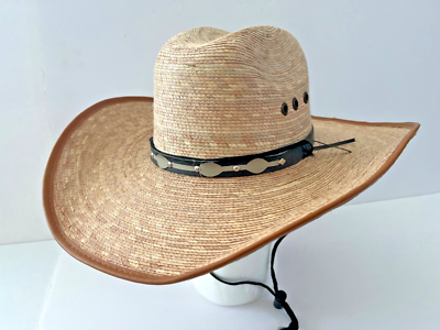 Palm Leaf Cowboy Wide Brim Hat Genuine Mexican Palm With  display picture 1