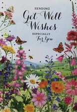GET WELL SOON CARD WILD FLOWERS AND BUTTERFLIES 7”x5” FREE P&P