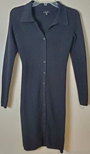 Quince Eco-knit Button-up Sweater Shirt Dress Black Small Bodycon Ribbed Stretch