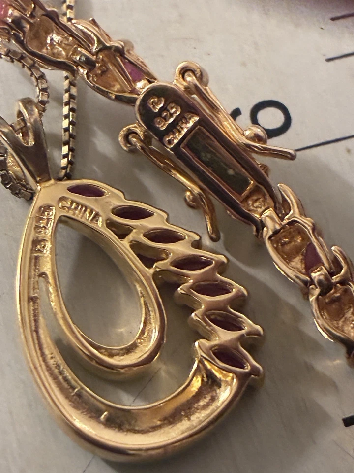 Juego de brazalete collar marquesa 17 g diamante rubí oro sobre plata de ley .925 Foto 3 de 4