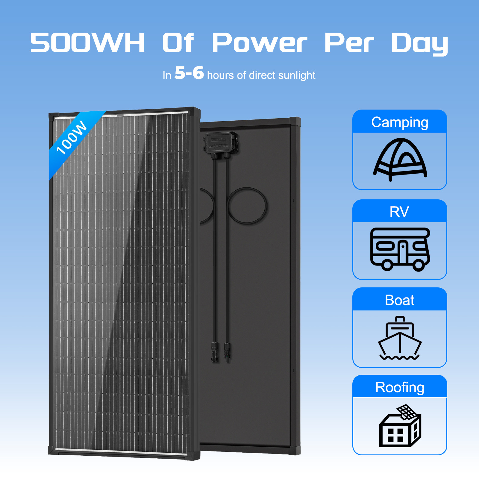 100W N-Type 18BB Mono Solar Panel for Home Outdoor RV Off Gr