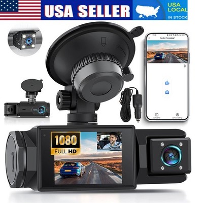 Dash Cam 2'' 1080P HD Dual Lens Car DVR Recorder Front & Rear and Inside Camera