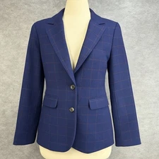 Future Collective Womens Blazer Size S Plaid Blue Poly-Wool Blend