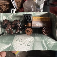 1999 Coca-Cola Die Cast Metal 1900's Horse Drawn Wagon Bank. Unopened Q
