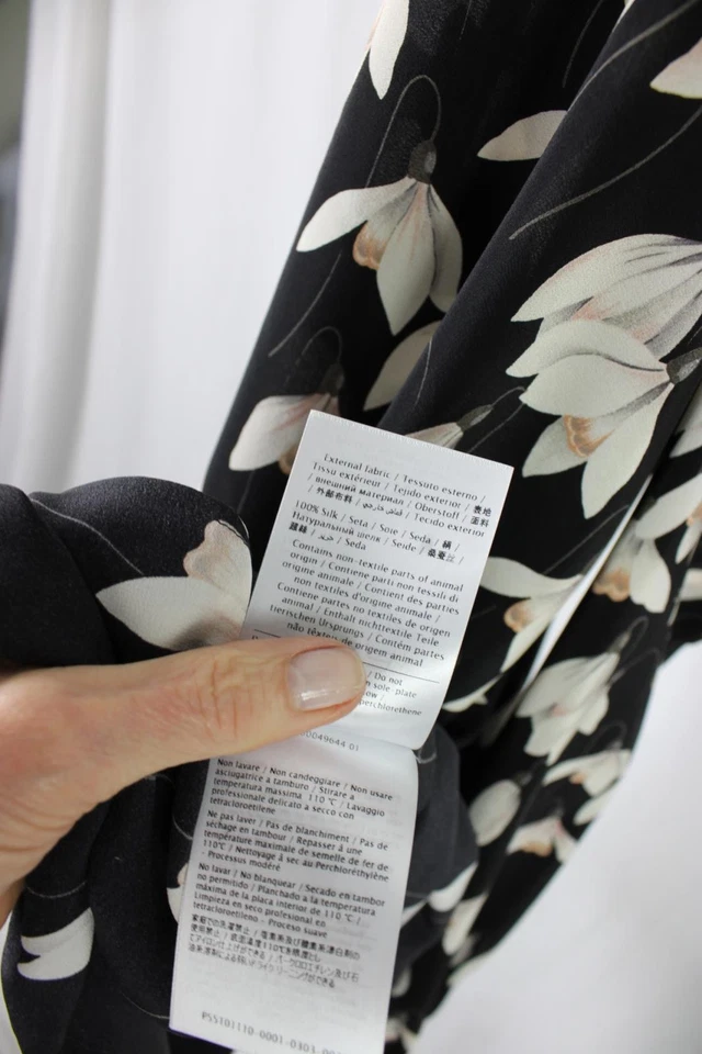 Valentino Women's Black White Peach Print Silk Long Sleeve Shift Dress 42 US 8 - Image 4 of 4