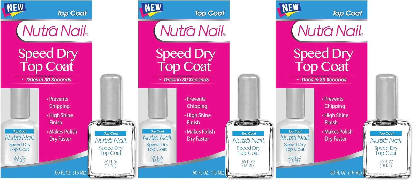 Nutra Nail Speed Dry Top Coat 3 Pack 30 Second Fast Dry Nail Polish Bundle