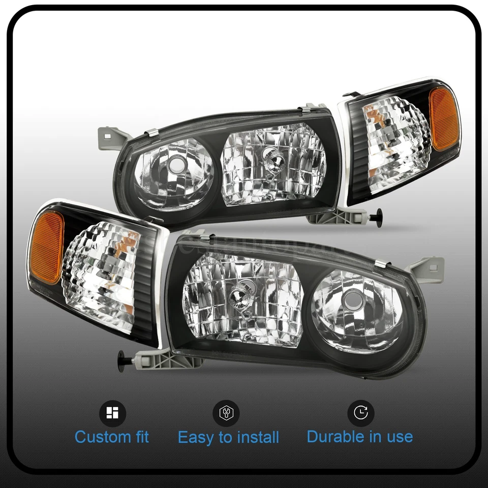 Juego de 4 faros negros con luces de señalización de esquina L+R para Toyota Corolla 2001-2002 Foto 2 de 4