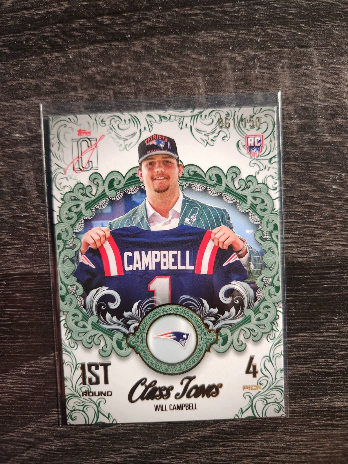 2025 Topps Signature Class NFL Will Campbell Patriots Class Icons /150 Green 