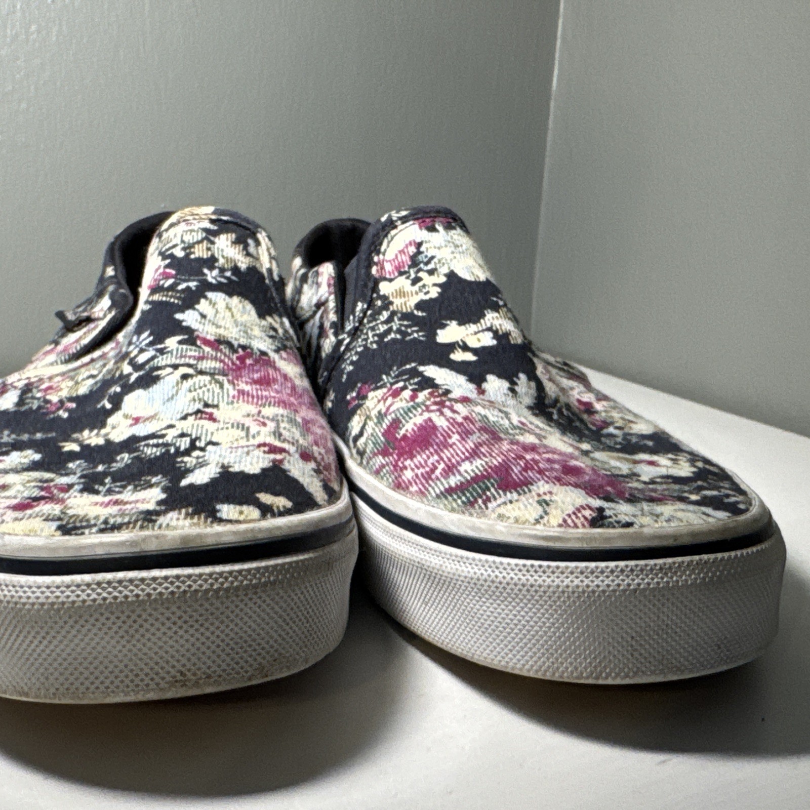 Vans Women's Navy And Floral Flat Slip Ons