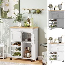 Rolling Kitchen Island Trolley Storage Cart with Rubberwood Top