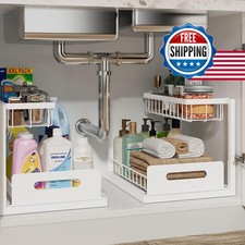 Realinn Under Sink Organizer Pull Out Cabinet Organizer 2 Tier Metal Slide Out