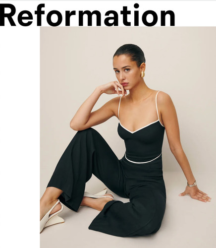 Reformation Camelia Jumpsuit Black Ivory Trim Size 6 Wide Leg