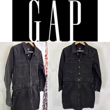 GAP Denim Mini Dress Long Sleeve Pockets Black Wash Button Front Size 12P