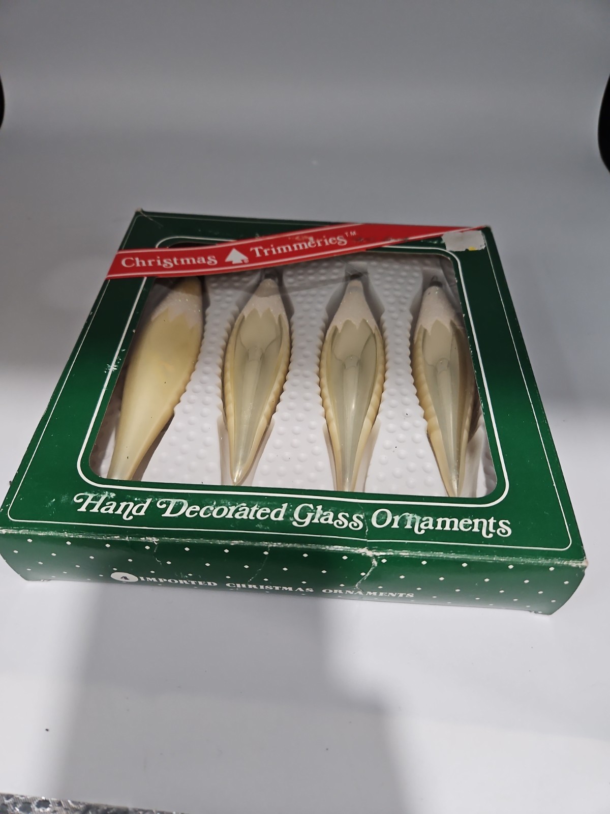 Vintage Bradford Christmas Trimmeries Glass Ornaments Set of 4 Hand Decorated