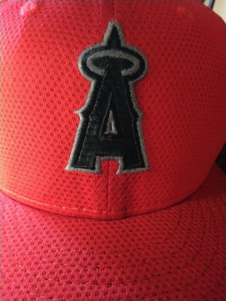 New Era Oakley Los Angeles Angels Snapback Hat Cap Red With Pin Mesh - Image 3 of 4