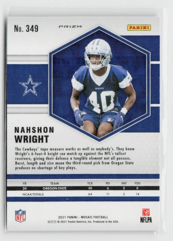 2021 Panini Mosaic #349 Nahshon Wright Honeycomb - Image 2 of 2