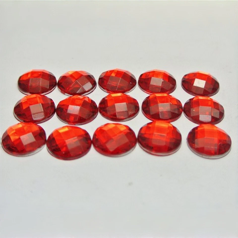 1000 cuentas de gema redondas de diamantes de imitación acrílicos rojos 12 mm parte posterior plana sin agujero Foto 3 de 4