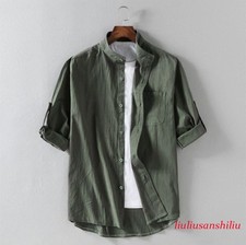 Mens Casual Short Sleeve Loose Blouse Cotton Linen Shirt Button Down Shirts Tops