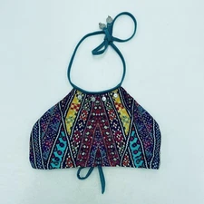 Tigerlily Women's 6 Bikini Top Halter Jeweled Strappy Geometric Red Swimwear X7