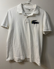 Lacoste Polo Shirt Mens M White Cotton Crocodile Logo Short Sleeve