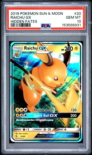 POKEMON RAICHU GX 20/68 HIDDEN FATES 2019 PSA 10