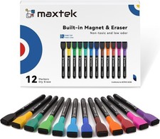 Magnetic Dry Erase Markers with Eraser - 12 Count Colorful Fine Tip Whiteboard