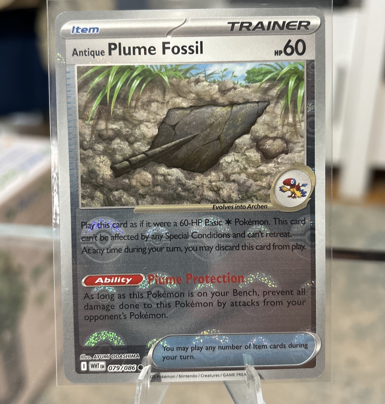 Antique Plume Fossil 079/086 79- Pokeball Reverse Holo - White Flare - NM