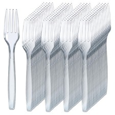 300 Count Disposable Plastic Forks - Heavy Duty Silverware Bulk Set - Clear P...
