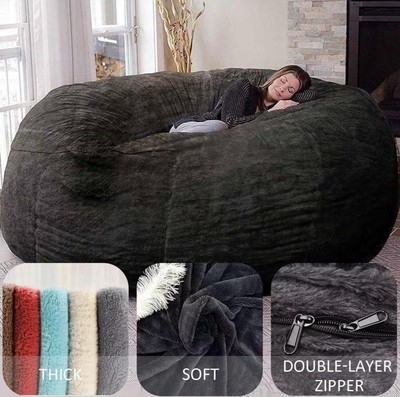 7FT Black Giant Bean Bag Sofa Cover Living Room Beanbag Seat Chair Sofa Cover
