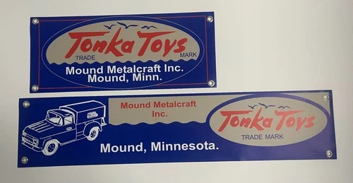 Two Tonka Toy Metalcraft Truck Banner signs  BUY IT NOW $25