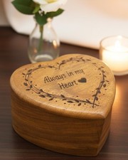 Wooden Heart Shape Engraved Keepsake  Cremation Urn for Human Ashes Adult F