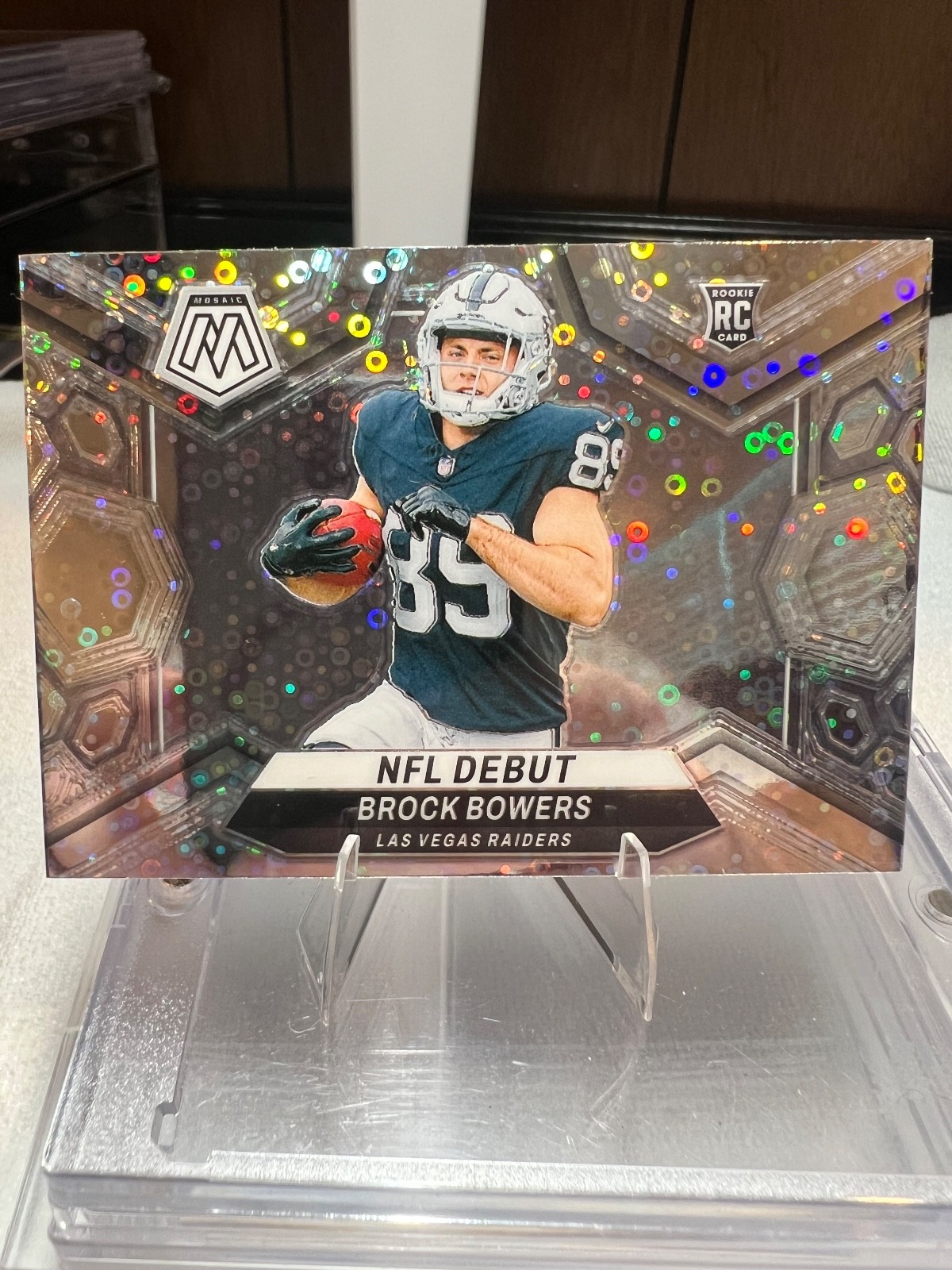 2024 Mosaic Brock Bowers RC No Huddle Silver Prizm NFL Debut #286 Raiders