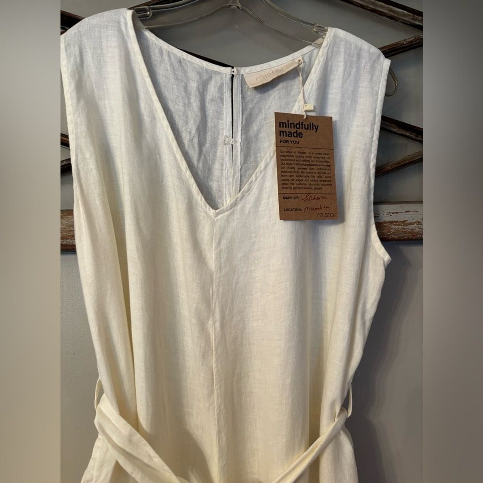 REISTOR SIZE XL2XL OFF WHITE BREAKFAST IN BED WIDE LEG 100% HEMP JUMPSUIT thumbnail 10