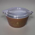 Vintage Pyrex 043 ~1.5 Qt Casserole Dish with Lid Early American Brown & Gold