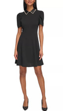 Karl Lagerfeld Pearl Embellished Collar Black Mini Dress -size 4 -retail 148