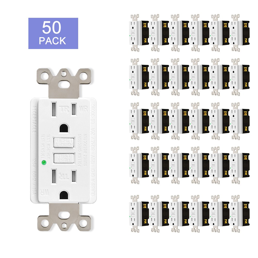 50Pack 15Amp GFCI Outlets Tamper Weather Resistant TR WR Receptacles With Plate