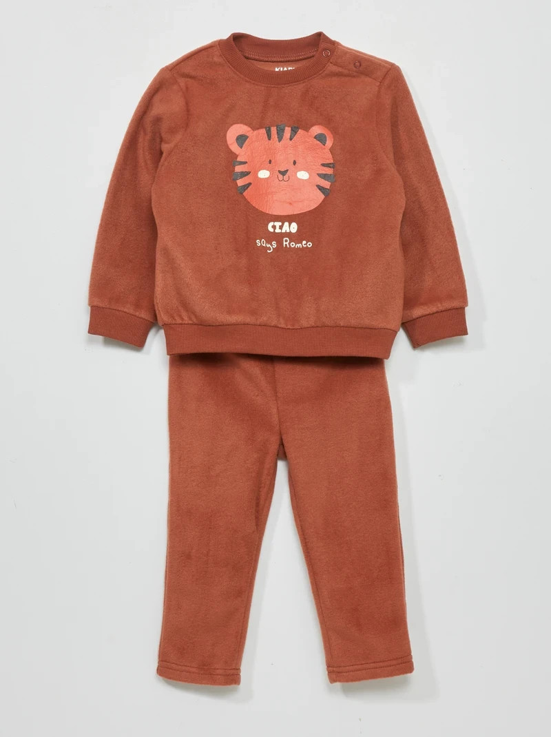 Conjunto de 2 piezas de vellón Kiabi Baby 12 meses marrón tigre sudadera pantalones