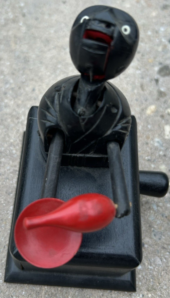 Vintage Japanese Kobe Doll Wood Automaton Toy Karakuri Carved Sake Drinker Black
