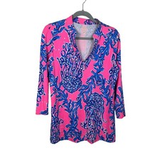 Lilly Pulitzer Vero Tunic Caught In The Coral Top Shirt Medium Tropical Preppy