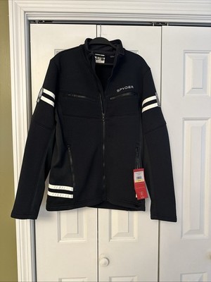 Mens Medium SPYDER Wengen Encore Full Zip Fleece Jacket Black US Ski Team