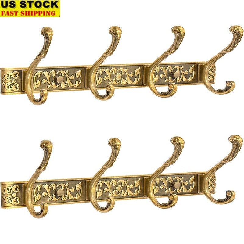 Wall Mounted Coat Rack W/ 4 Dual Hooks Durable Aluminum Heavy Duty Organizer New