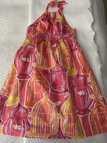 NEW LILLY PULITZER GIRLS HALTER DRESS SIZE 8 PINK YELLOW ORANGE WITH LINING - Picture 2 of 9