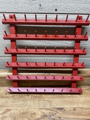 Wooden Red Thread Spool Rack Wall Mount Sewing Thread Holder, Holds 48 Spools